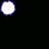 A sequence of five circular frames showing a white and blue particle burst expanding against black background, with increasing size and detail from top to bottom.
