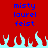 Red background with blue text reading 'misty laurel feist' repeated twice, and a of light blue flames at the bottom