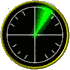 Circular icon with black background, yellow border, and white clock-like markings; green triangular shape rotates clockwise through multiple positions.
