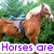 A four- shows a horse in green foliage with overlaid text; the top-right displays 'Like patato Chps' while others show different phrases
