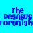 Blue pixelated text on cyan background with repeated 'The Pegasus' and 'fortnight' phrases in a
