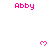 Pixelated pink text "Abby" appears in multiple positions above and below a of pink heart icons on a white background with a gray corner overlay