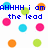 Pixelated blue text reads 'AHHHH i am in the lead Nutcracker!! I love Charlie! Ha Audrey!' over scattered cyan, pink, orange, and green circles on white background.
