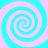 Four cyan and pink spiral patterns arranged in a on a solid background, each with alternating color bands forming continuous swirls