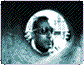 Two side-by-side pixelated images of a person with light hair and dark sunglasses, one showing a circular crop and the other a partial face view.