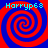 Four identical red and blue spiral patterns arranged in a with cyan text reading 'Horryp68' above each spiral
