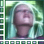 identical animated frames showing a person with light blue hair and glasses against a green background, bordered by a filmstrip pattern
