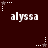Dark red background with white pixelated text 'alyssa' repeated across two , surrounded by small star and dot patterns in alternating states