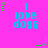 Bright pink background with repeated cyan text "I love dogs" and green star-shaped pixel clusters in corners.