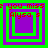 Four identical square arranged in a , each containing layered green and purple squares with red text reading "you miss Alysas" at the top