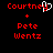 Red pixelated text on black background with a white heart symbol replacing the 'y' in 'Courtney' on the left side.