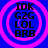 Four identical circular icons with pink concentric rings on a blue background, each containing stacked black text reading IDK G2G LOL BRB.