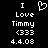 Pixelated white text and symbols on black background with heart symbol above 'I Love Timmy' text.