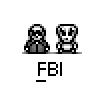Animated contact sheet of pixel art FBI agents and a yellow figure with speech bubbles in various states of surprise and confusion.