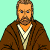 Pixelated character in brown robe with white inner garment against light green background, making sequential hand gestures from open palm to peace sign.