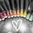 Animated icon with a heart symbol and text changing from 'Love' to 'Converse!' against a striped background with floral accents.