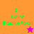 Four quadrant displays "I Love Basketball" text with star symbols on orange and magenta backgrounds