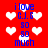 Red background with white heart shapes and blue text reading "i love C.J.S so much" repeated in a pattern