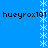 Blue background with white star-like symbols forming vertical lines and repeated text "hueyrox101" in black pixelated font.