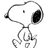 Black-and-white cartoon dog character with large ear and simple line art, next to vertical black bar and bold text "Love Snoopy!" on white background.