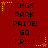 Red background with black text reading 'KINGS PARK PRIDE! GO KP!!!!!' and yellow star decorations in a pattern