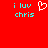 Red background with cyan text 'i luv chris' and a white heart symbol, displayed in two identical side-by-side sections.