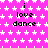 A static image with a bright pink background covered in white star patterns, featuring repeated text "i love dance" in black pixelated font arranged in a
