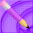 Pixelated icon of a pencil with pink eraser, gray ferrule, purple barrel, yellow wood, and black tip against purple background.