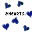Animated sequence of blue heart icons with shifting text labels above them, displaying variations in lettering and color across frames.
