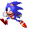 Pixelated blue hedgehog character in multiple running poses with red shoes and white gloves against gray background.