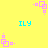 Yellow background with repeating cyan "ILY" text and pink square-based pixel art icons in four orientations.