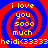 A static pixel art image with four identical spiral on a blue background, each containing yellow text reading "i love you sooo much" and "heidi(33333)"
