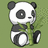 Pixelated panda icon with black and white coloring, holding green bamboo against a green background.