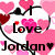 Pixelated icon with 'I love Jordan' text surrounded by pink and red hearts on white background.