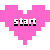 Pixelated pink heart shapes with 'start' text in varying styles on a gray background, arranged in a pattern