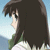 Anime-style character with dark brown hair and green scarf in multiple poses against light blue background.