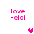 Pixelated pink text 'I Love Heidi' appears in four corners with a central heart that changes color from dark to light pink across frames.