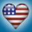 Heart-shaped icon with American flag pattern on blue gradient background.