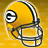 Yellow football helmet with white stripe and black 'G' logo on side, shown in multiple repeated views against yellow background.