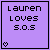 Purple square icon with black text 'Lauren Loves S.O.S' and increasing heart symbols from one to nine across three