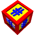 A red cube with yellow faces displaying blue symbols rotates in a of identical cubes against a gray background