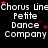 Black background with repeated white text 'Chorus Une Petite Dance Company' and pink stars, showing animation changes in star positions across frames.