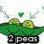 Two green pea pods with smiling yellow peas, hearts, and arrows floating above them, with text below reading "2 peas in a pod".
