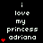 Black background with white text reading "i love my princess adriana" and red heart symbols varying in quantity across repeated -like sections