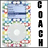A vertical of eight identical icons featuring a colorful border, central circular element, and vertically stacked text reading "COACH" with colored letter highlights