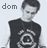 A 3x3 contact sheet of seven grayscale animated frames showing a person in a sleeveless shirt with repeated text "dom" above each frame, displaying subtle pose and expression changes across sampled frames.