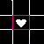 Pixelated heart icons in a , one white on black with pink border, another black on white with green border