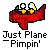 Pixelated red airplane with two yellow figures in cockpit, white flag on left, text below reads 'Just Plane - Pimpin''