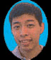 Four circular blue-bordered frames show a person with short dark hair against black backgrounds, each frame displaying distinct facial expressions and minor pose variations.