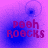 Purple and blue gradient background with 'pooh rocks' text in pink, featuring animated circular patterns above the text.